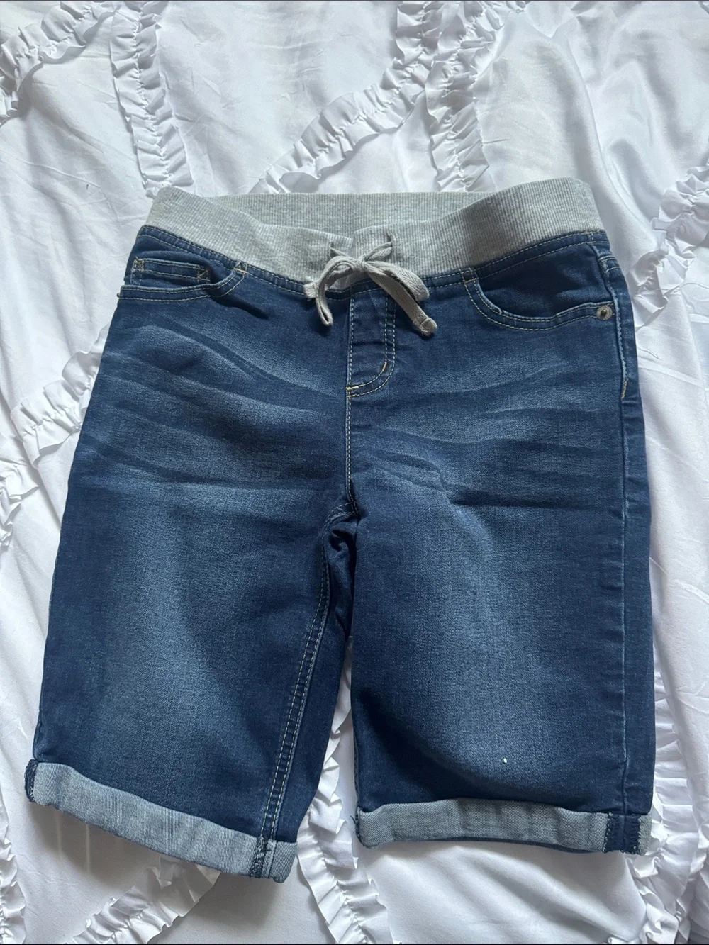 Justice Girls Dark Blue Denim Roll-Cuff Shorts